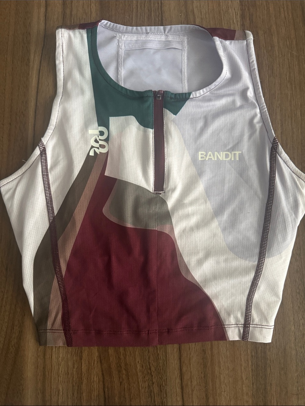 R2 Running Crop Tank in White, Maroon & Teal